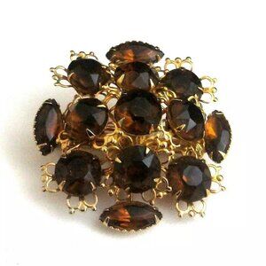 Vintage topaz glass stone Brooch goldtone setting